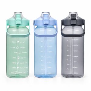 2 Litre Motivational Water Bottle with Time Marker, Straw & Carry Handle | BPA-Free Leakproof Sports Water Bottle for Gym, Office, School & Travel